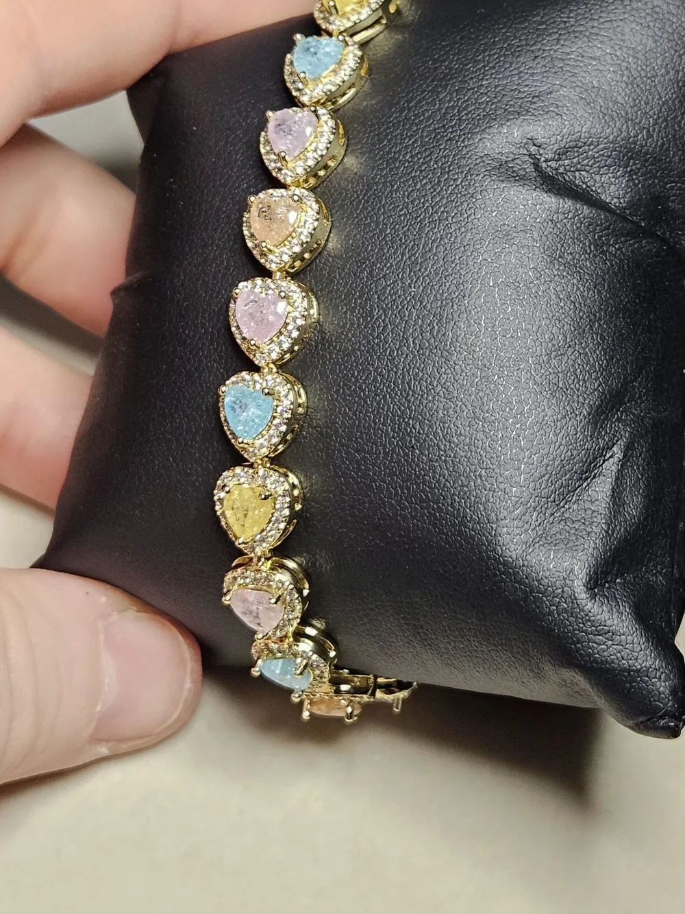 Gold Tone Stainless Steel Heart Multicolor Stone Bracelet W Extra Link